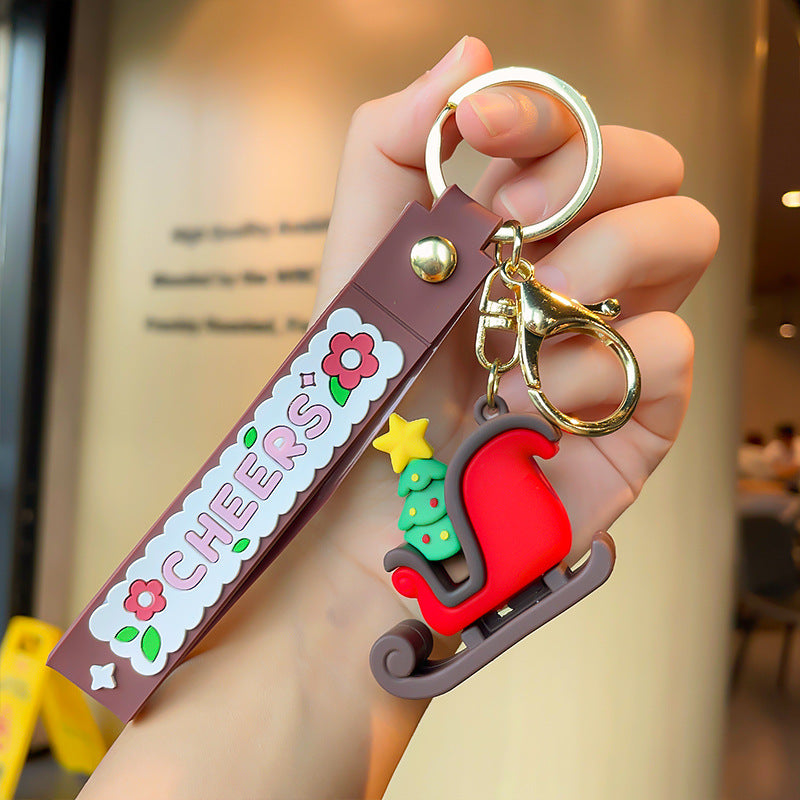 Wholesale Christmas Series Cartoon Elk Socks Silicone Keychain